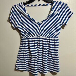 Blue and White Fitted Peplum Top with Sailor Collar (653)